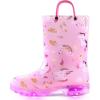 K KomForme Toddler Light Up Rain Boots for Girls Boys Waterproof Rain Boots with Handles Outdoors(Pink Unicorn 2)