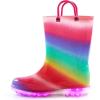 K KomForme Toddler Light Up Rain Boots for Girls Boys Waterproof Rain Boots with Handles Outdoors(Shimmer Rainbow)