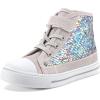 K KomForme Toddler Sneakers Girls Canvas High Top Walking Shoes with Hook and Loops(Colorful Sequins)
