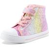K KomForme Toddler Sneakers Girls Canvas High Top Walking Shoes with Hook and Loops(Glitter Rainbow)