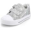 K KomForme Toddler Sneakers for Boys and Girls Dual Hook and Loops Sneakers Baby Canvas Shoes(Sliver Glitter)