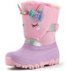 K KomForme Waterproof Girls Snow Boots with Faux Fur Lining, Warm Winter Shoes for Kids (Toddler/Little Kid/Big Kid)(Pink Unicorn)