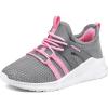 RUNSIDE Boys Girls Tennis Shoes Kids Lightweight Breathable Sneakers Lace-up Running Athletic Shoes for Toddler/Little Kid/Big Kid(Grey Pink)