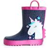 mysoft Kids Rain Boots for Girls Boys Toddler Waterproof Rubber Cute Printed with Easy-On Handles(A-blue Unicorn)