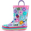 mysoft Kids Rain Boots for Girls Boys Toddler Waterproof Rubber Cute Printed with Easy-On Handles(Colorful Flower)