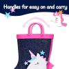 mysoft Kids Rain Boots for Girls Boys Toddler Waterproof Rubber Cute Printed with Easy-On Handles(A-blue Unicorn)
