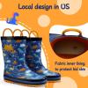 mysoft Kids Rain Boots for Girls Boys Toddler Waterproof Rubber Cute Printed with Easy-On Handles(Blue Dinosaurs)