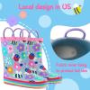 mysoft Kids Rain Boots for Girls Boys Toddler Waterproof Rubber Cute Printed with Easy-On Handles(Colorful Flower)