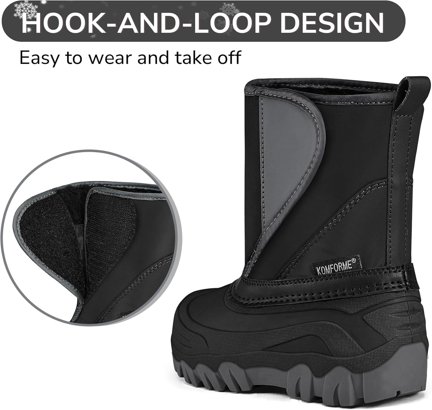 imageK KomForme Kids Snow Boots Fur Lined Warm Waterresistant AntiSlip Winter Boots for ToddlerLittle KidBig KidBlack