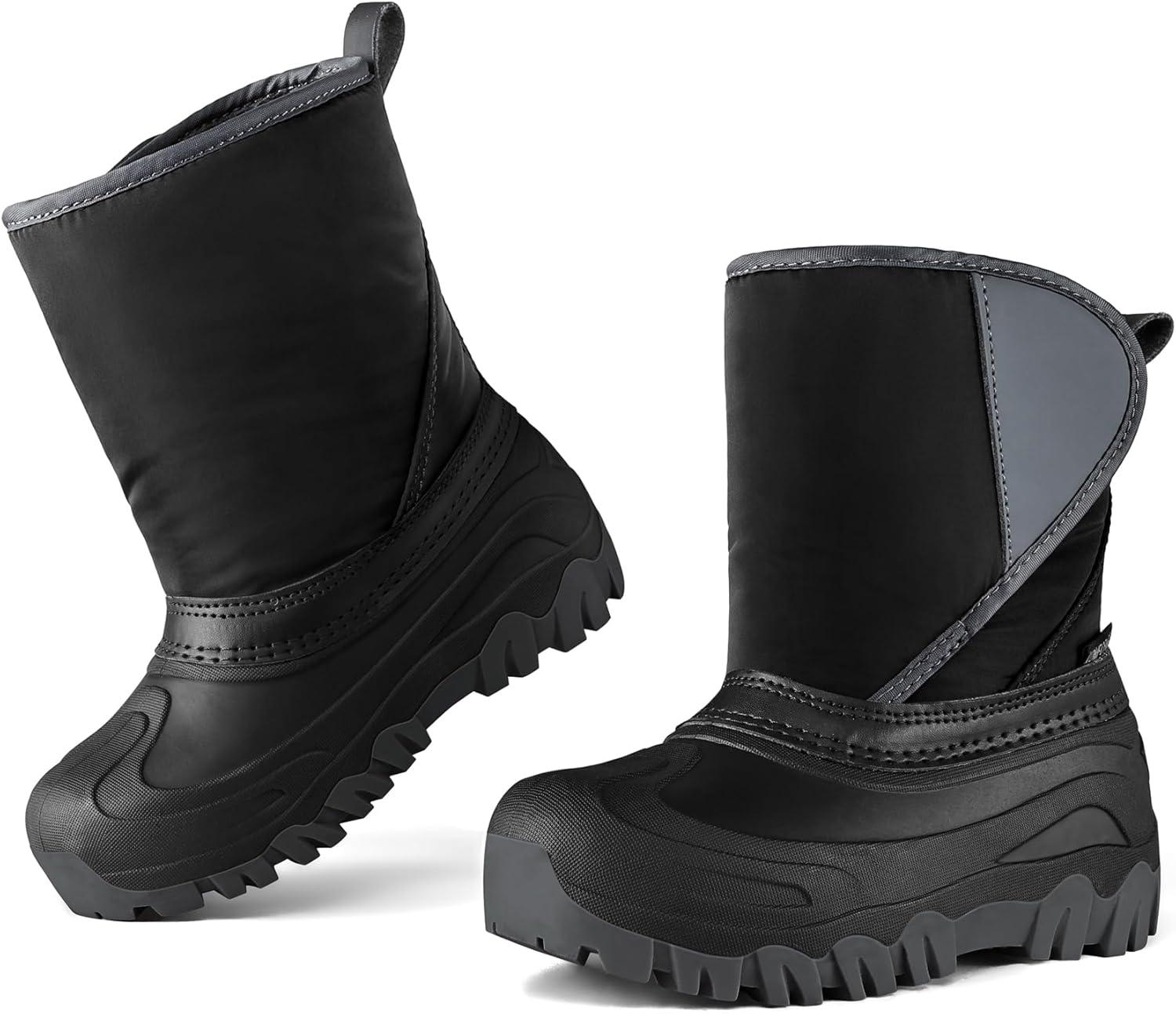 imageK KomForme Kids Snow Boots Fur Lined Warm Waterresistant AntiSlip Winter Boots for ToddlerLittle KidBig KidBlack