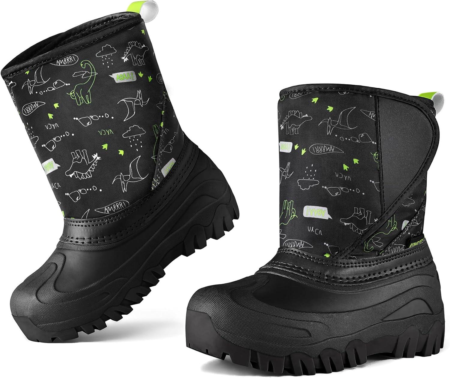 imageK KomForme Kids Snow Boots Fur Lined Warm Waterresistant AntiSlip Winter Boots for ToddlerLittle KidBig KidDinosaur