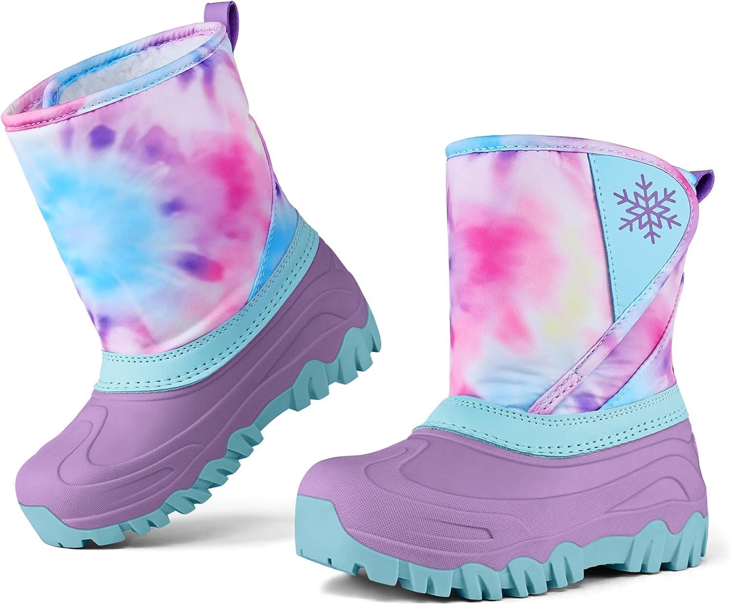 imageK KomForme Kids Snow Boots Fur Lined Warm Waterresistant AntiSlip Winter Boots for ToddlerLittle KidBig KidRainbowPurple