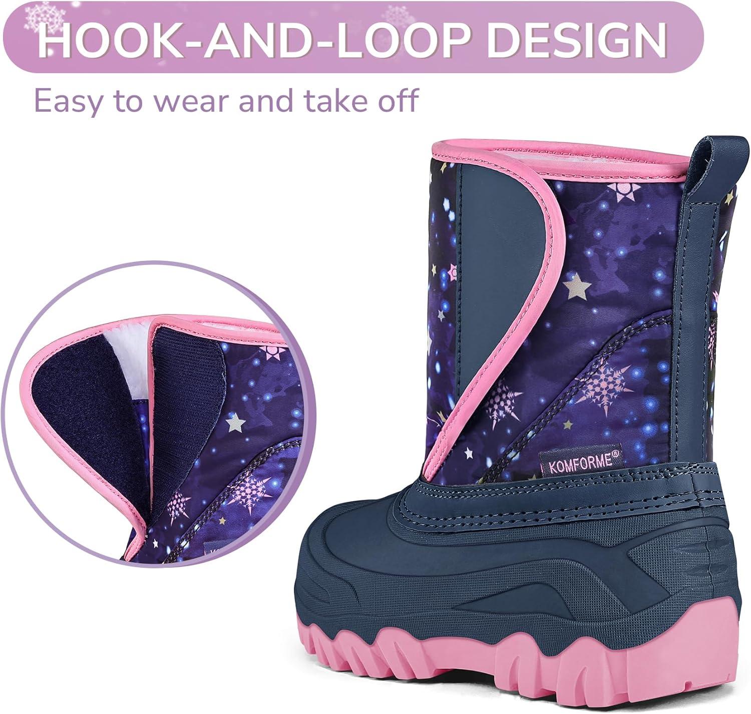 imageK KomForme Kids Snow Boots Fur Lined Warm Waterresistant AntiSlip Winter Boots for ToddlerLittle KidBig KidStar