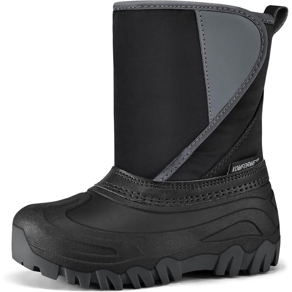 imageK KomForme Kids Snow Boots Fur Lined Warm Waterresistant AntiSlip Winter Boots for ToddlerLittle KidBig KidBlack