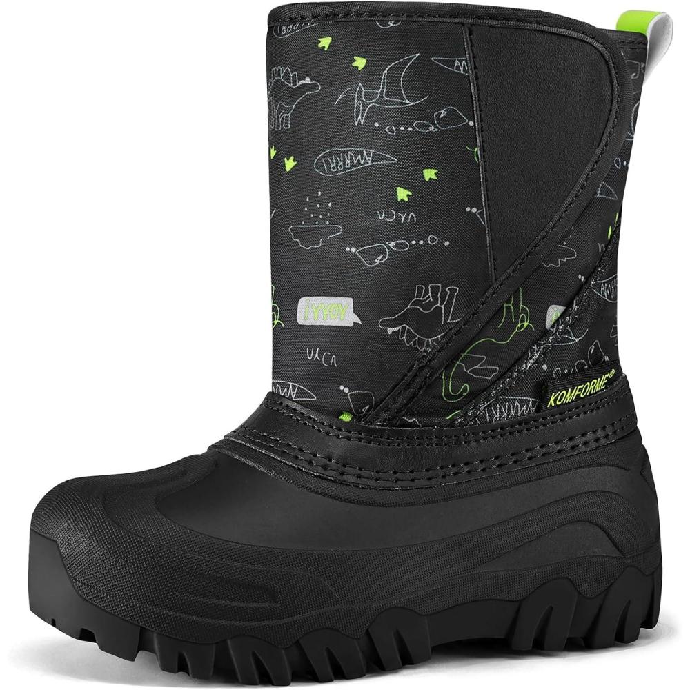 imageK KomForme Kids Snow Boots Fur Lined Warm Waterresistant AntiSlip Winter Boots for ToddlerLittle KidBig KidDinosaur