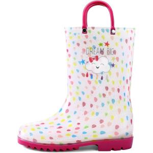 SHOFORT Kids Boys Girls Rain Boots with Easy-on Handles Rainboots (Toddler/Little Kid/Big Kid)(Pink Dot)