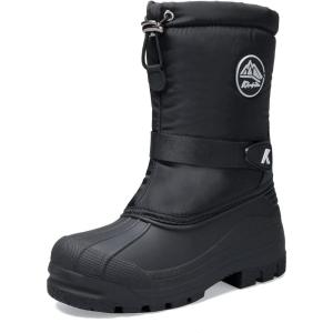 K KomForme Snow Boots for Boys & Girls Warm Waterproof Slip Resistant Winter Shoes (Toddler/Little Kid/Big Kid)(Black-k)