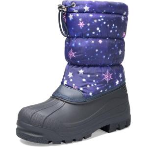 K KomForme Snow Boots for Boys & Girls Warm Waterproof Slip Resistant Winter Shoes (Toddler/Little Kid/Big Kid)(Purple-star)