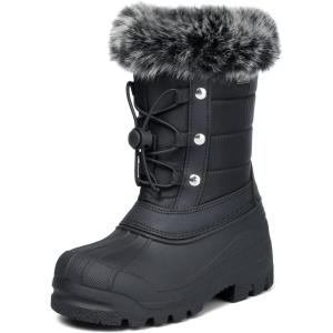 K KomForme Boys & Girls Snow Boots Insulated Fur Lined Warm Anti-Slip Waterproof Winter Boot (Toddler/Little Kid/Big Kid)(Black)