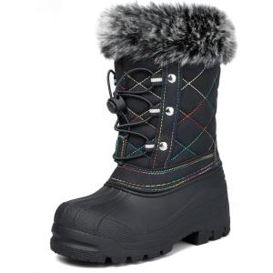 K KomForme Boys & Girls Snow Boots Insulated Fur Lined Warm Anti-Slip Waterproof Winter Boot (Toddler/Little Kid/Big Kid)(Black/Multicolor)