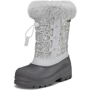 K KomForme Boys & Girls Snow Boots Insulated Fur Lined Warm Anti-Slip Waterproof Winter Boot (Toddler/Little Kid/Big Kid)(Silver)