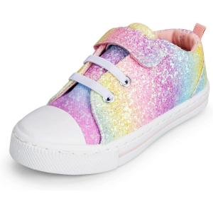 K KomForme Toddler Boys Girls Shoes Kids Canvas Sneakers with Hook and Loops(Rainbow Glitter)