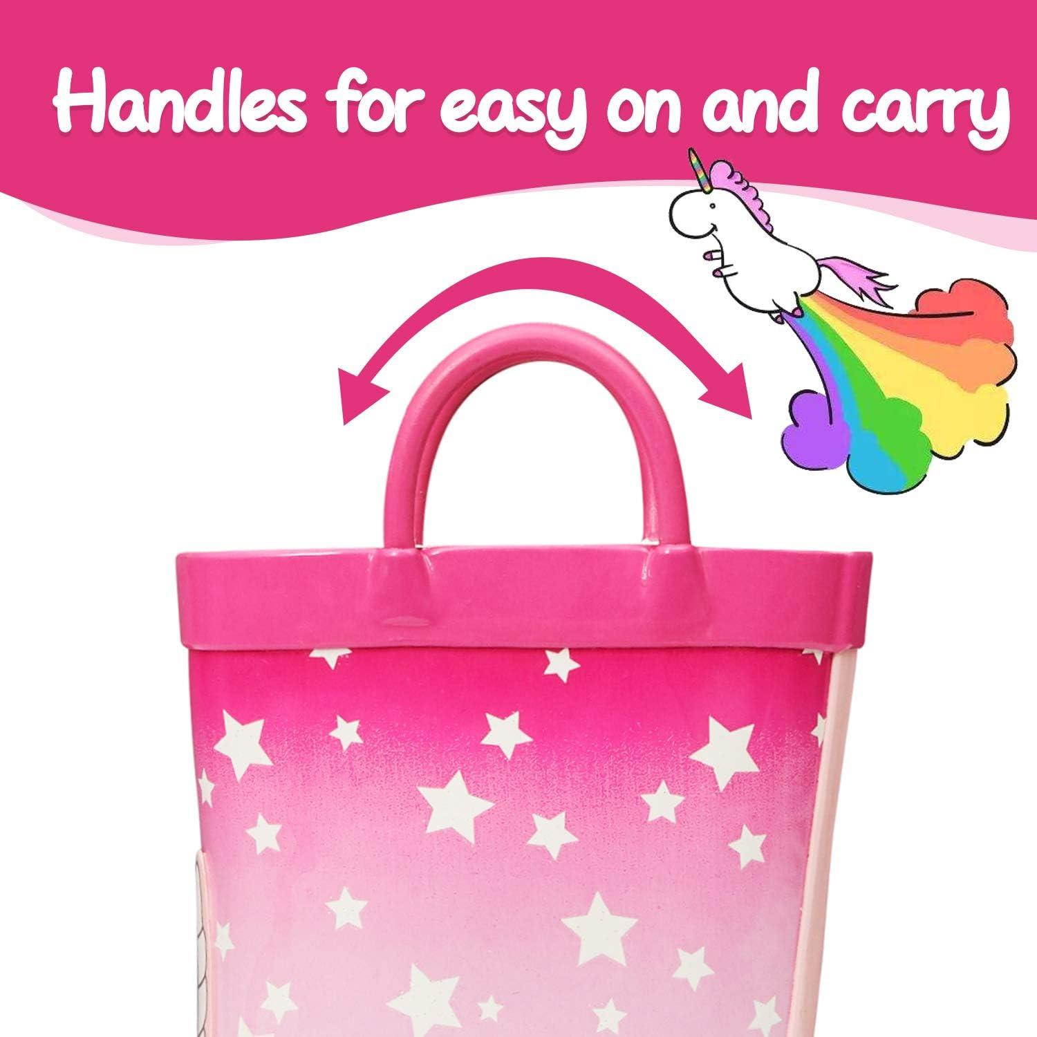 imageK KomForme Kids Rain Boots Waterproof Printed Rubber boots with HandlesUnicorn Star
