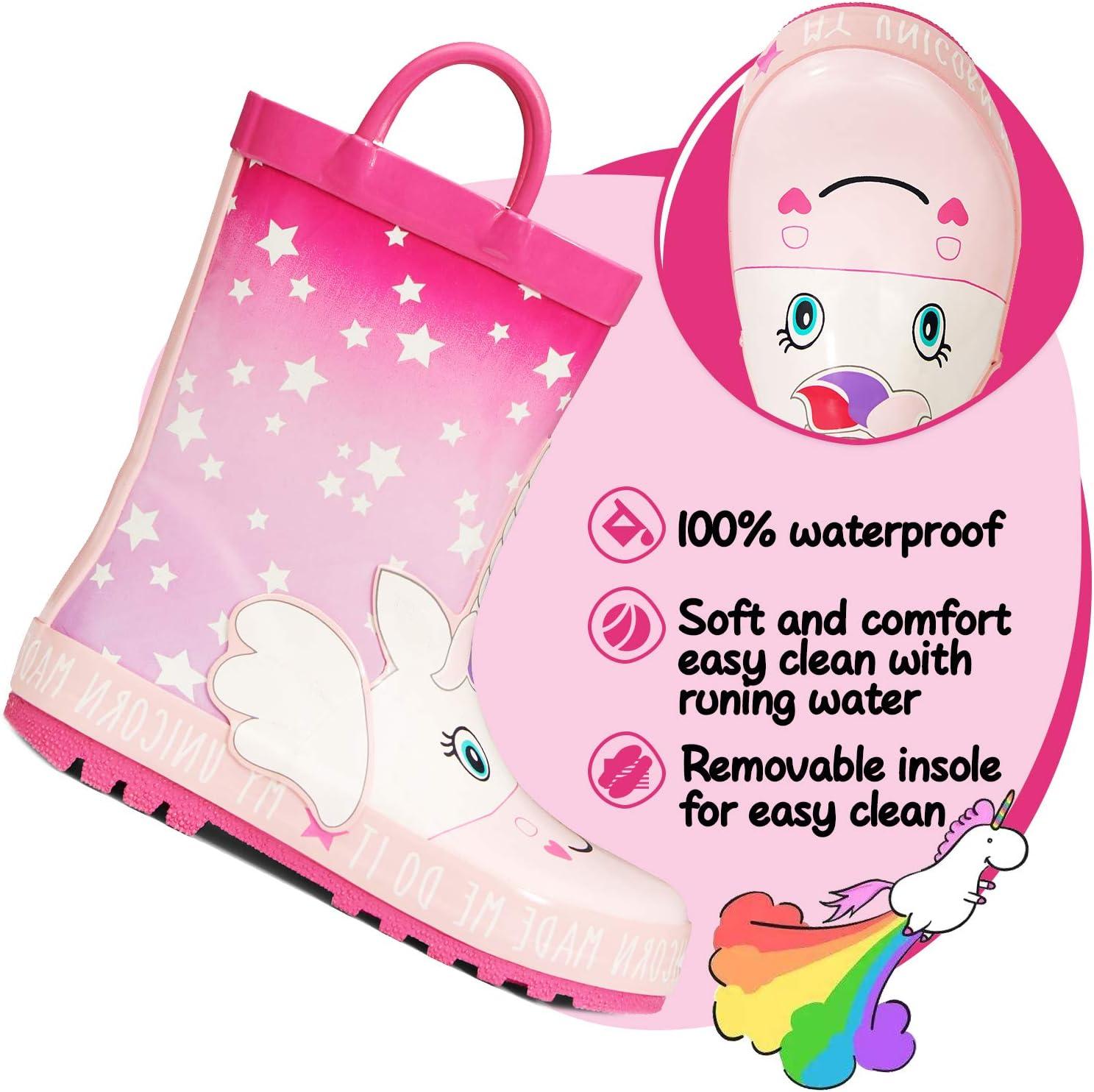 imageK KomForme Kids Rain Boots Waterproof Printed Rubber boots with HandlesUnicorn Star