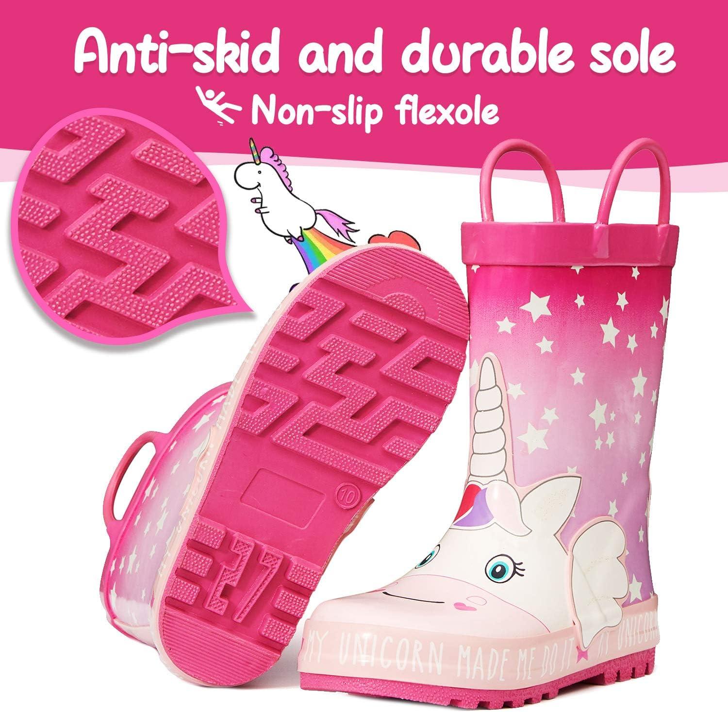imageK KomForme Kids Rain Boots Waterproof Printed Rubber boots with HandlesUnicorn Star