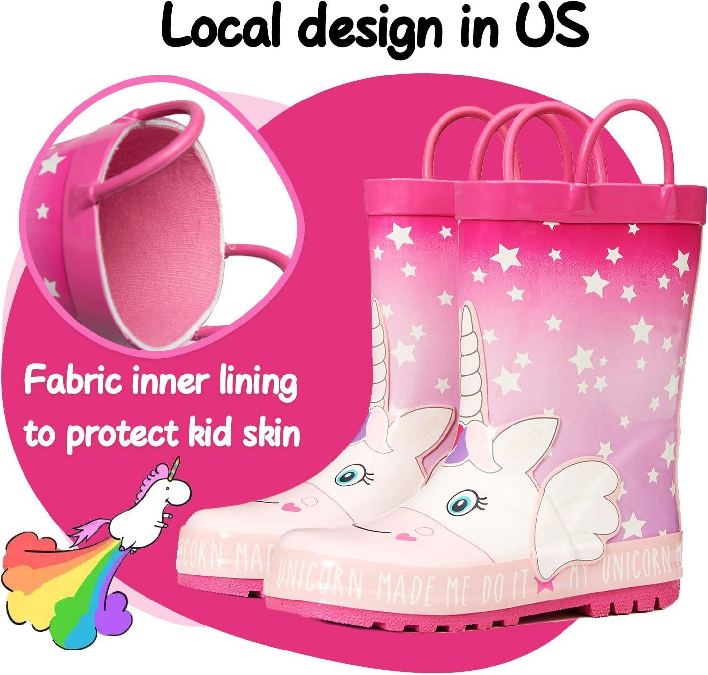 imageK KomForme Kids Rain Boots Waterproof Printed Rubber boots with HandlesUnicorn Star