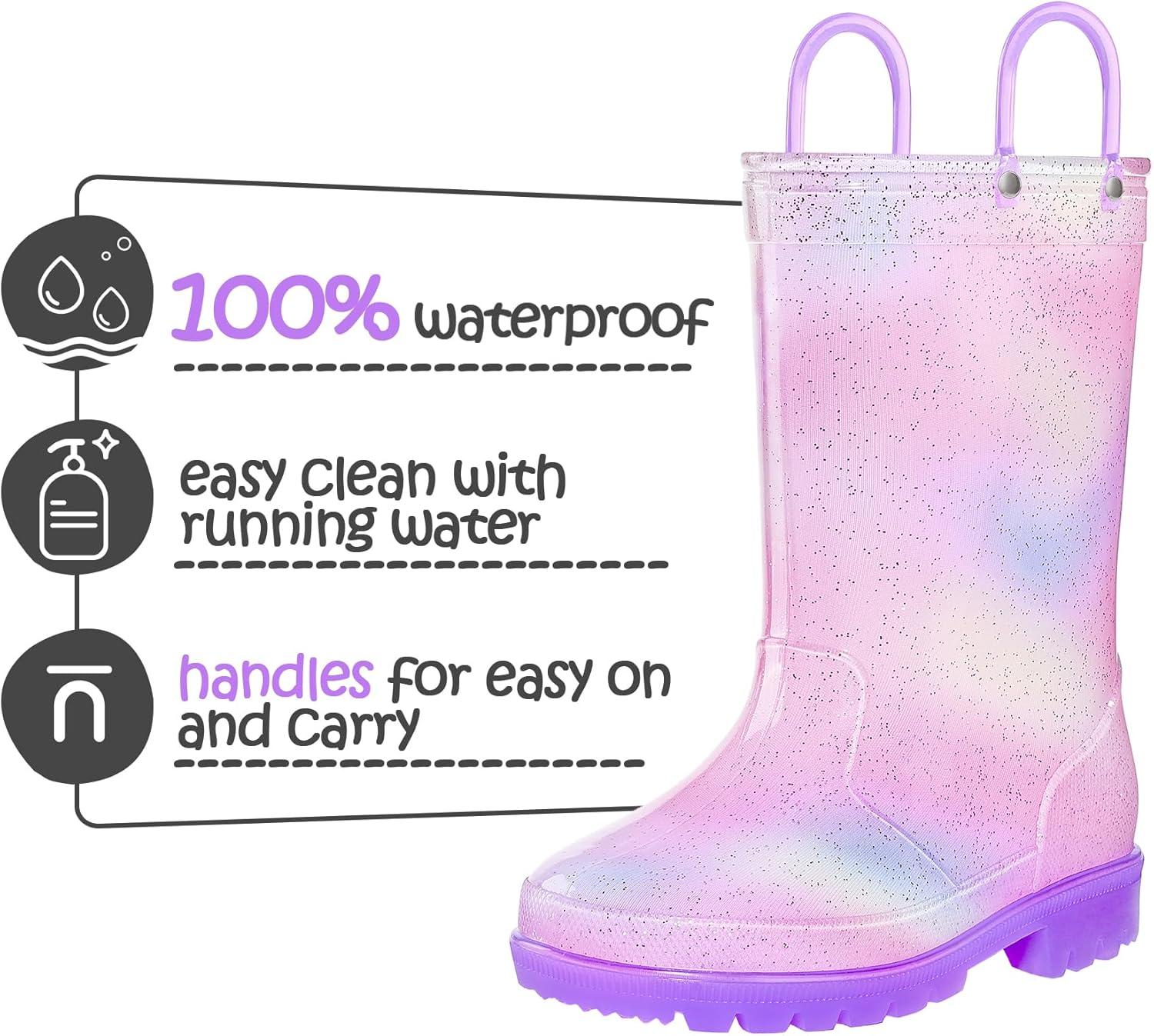imageK KomForme Toddler Light Up Rain Boots for Girls Boys Waterproof Rain Boots with Handles OutdoorsGradient Purple