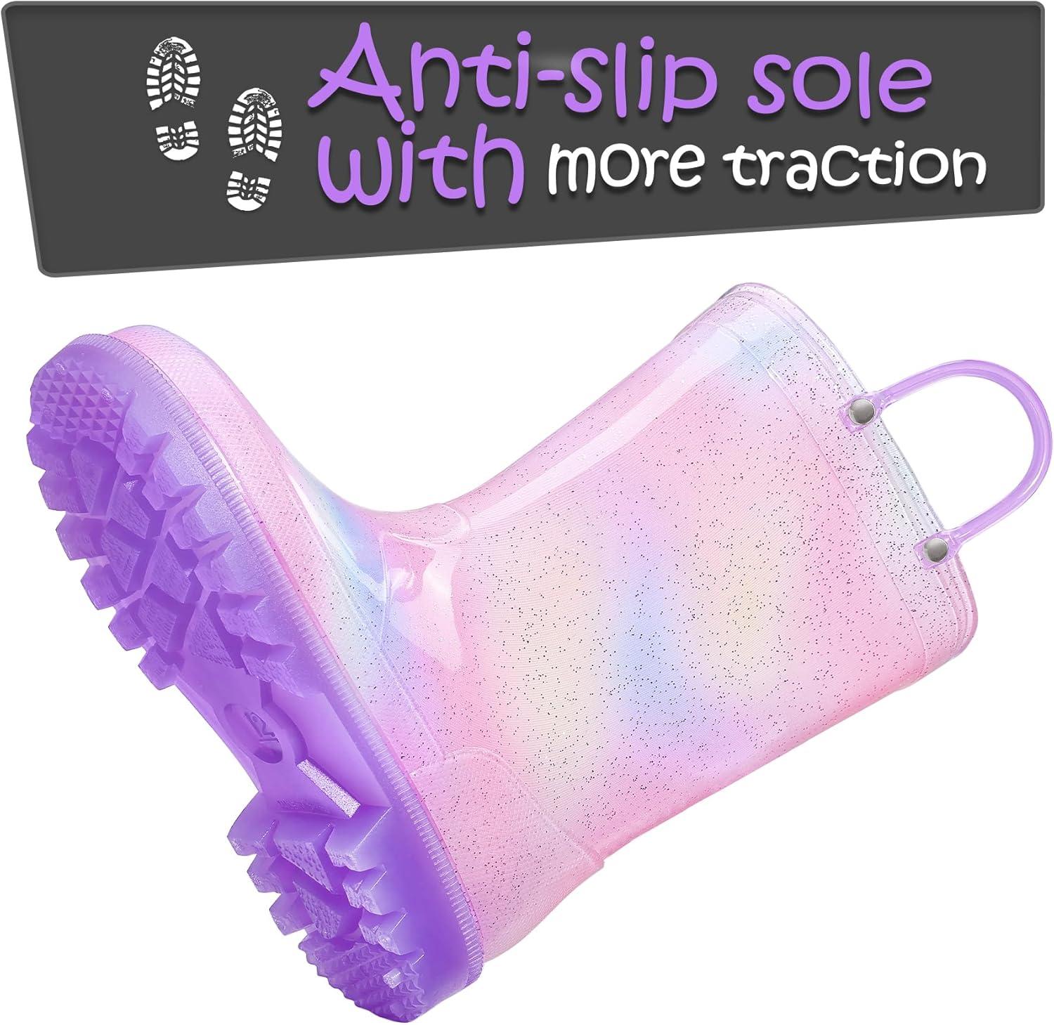 imageK KomForme Toddler Light Up Rain Boots for Girls Boys Waterproof Rain Boots with Handles OutdoorsGradient Purple