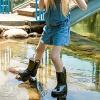 K KomForme Kids Girls & Boys Rain Boots with Easy-on Handles Waterproof Outdoors(Black)