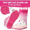 K KomForme Kids Rain Boots Waterproof Printed Rubber boots with Handles(Unicorn Star)