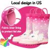 K KomForme Kids Rain Boots Waterproof Printed Rubber boots with Handles(Unicorn Star)