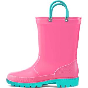 K KomForme Kids Girls & Boys Rain Boots with Easy-on Handles Waterproof Outdoors(Hot Pink)