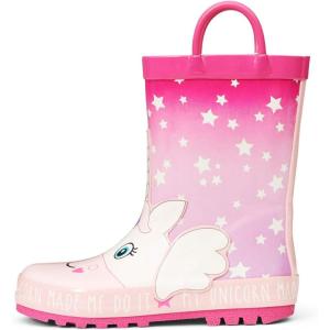 K KomForme Kids Rain Boots Waterproof Printed Rubber boots with Handles(Unicorn Star)