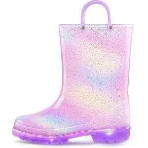 K KomForme Toddler Light Up Rain Boots for Girls Boys Waterproof Rain Boots with Handles Outdoors(Gradient Purple)