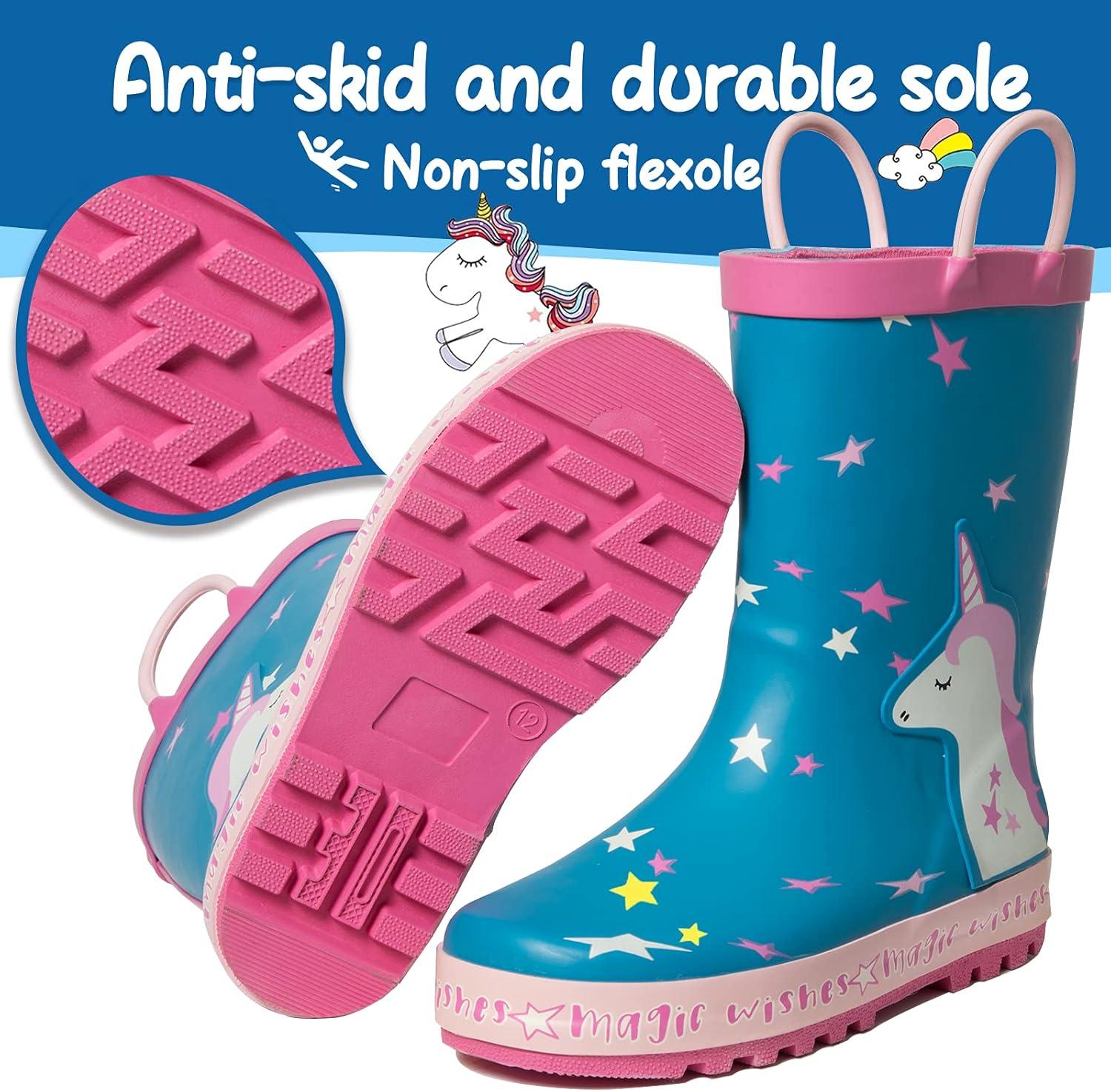 imageK KomForme Kids Rain Boots Waterproof Printed Rubber boots with HandlesSleepy Unicorn