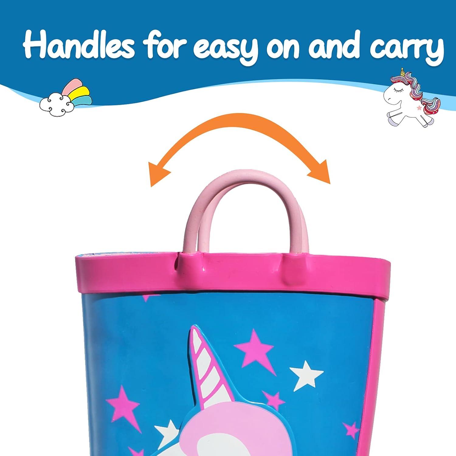 imageK KomForme Kids Rain Boots Waterproof Printed Rubber boots with HandlesSleepy Unicorn