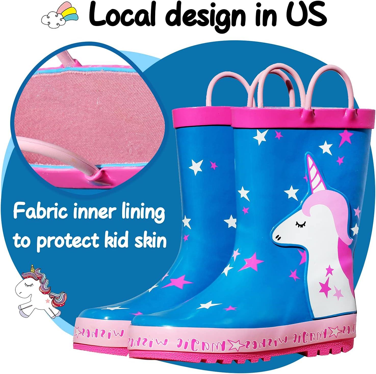 imageK KomForme Kids Rain Boots Waterproof Printed Rubber boots with HandlesSleepy Unicorn
