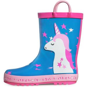 K KomForme Kids Rain Boots Waterproof Printed Rubber boots with Handles(Sleepy Unicorn)