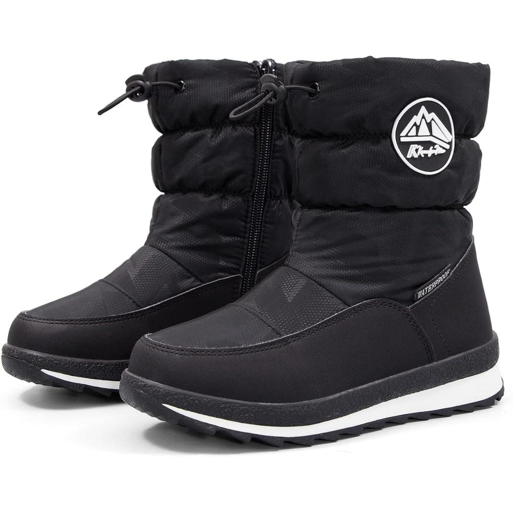 imageK KomForme Boys amp Girls Snow Boots Insulated Fur Lined Warm AntiSlip Waterproof Winter Boot ToddlerLittle KidBig KidBlack Rain Cloth