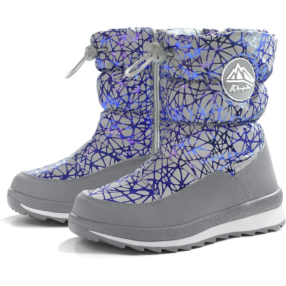 imageK KomForme Boys amp Girls Snow Boots Insulated Fur Lined Warm AntiSlip Waterproof Winter Boot ToddlerLittle KidBig KidSpider Print Blue
