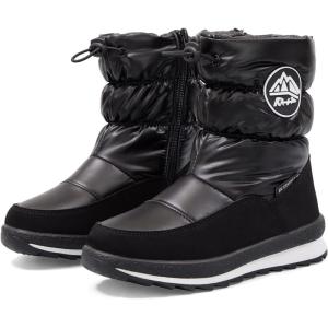 K KomForme Boys & Girls Snow Boots Insulated Fur Lined Warm Anti-Slip Waterproof Winter Boot (Toddler/Little Kid/Big Kid)(Black Pearl Cloth)