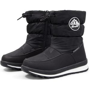 K KomForme Boys & Girls Snow Boots Insulated Fur Lined Warm Anti-Slip Waterproof Winter Boot (Toddler/Little Kid/Big Kid)(Black Rain Cloth)