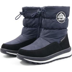 K KomForme Boys & Girls Snow Boots Insulated Fur Lined Warm Anti-Slip Waterproof Winter Boot (Toddler/Little Kid/Big Kid)(Blue Rain Cloth)