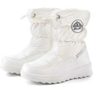 K KomForme Boys & Girls Snow Boots Insulated Fur Lined Warm Anti-Slip Waterproof Winter Boot (Toddler/Little Kid/Big Kid)(Pearl White)