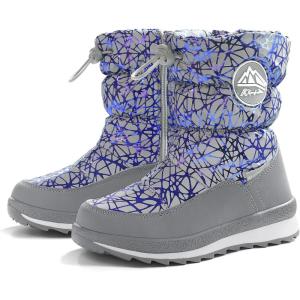 K KomForme Boys & Girls Snow Boots Insulated Fur Lined Warm Anti-Slip Waterproof Winter Boot (Toddler/Little Kid/Big Kid)(Spider Print Blue)