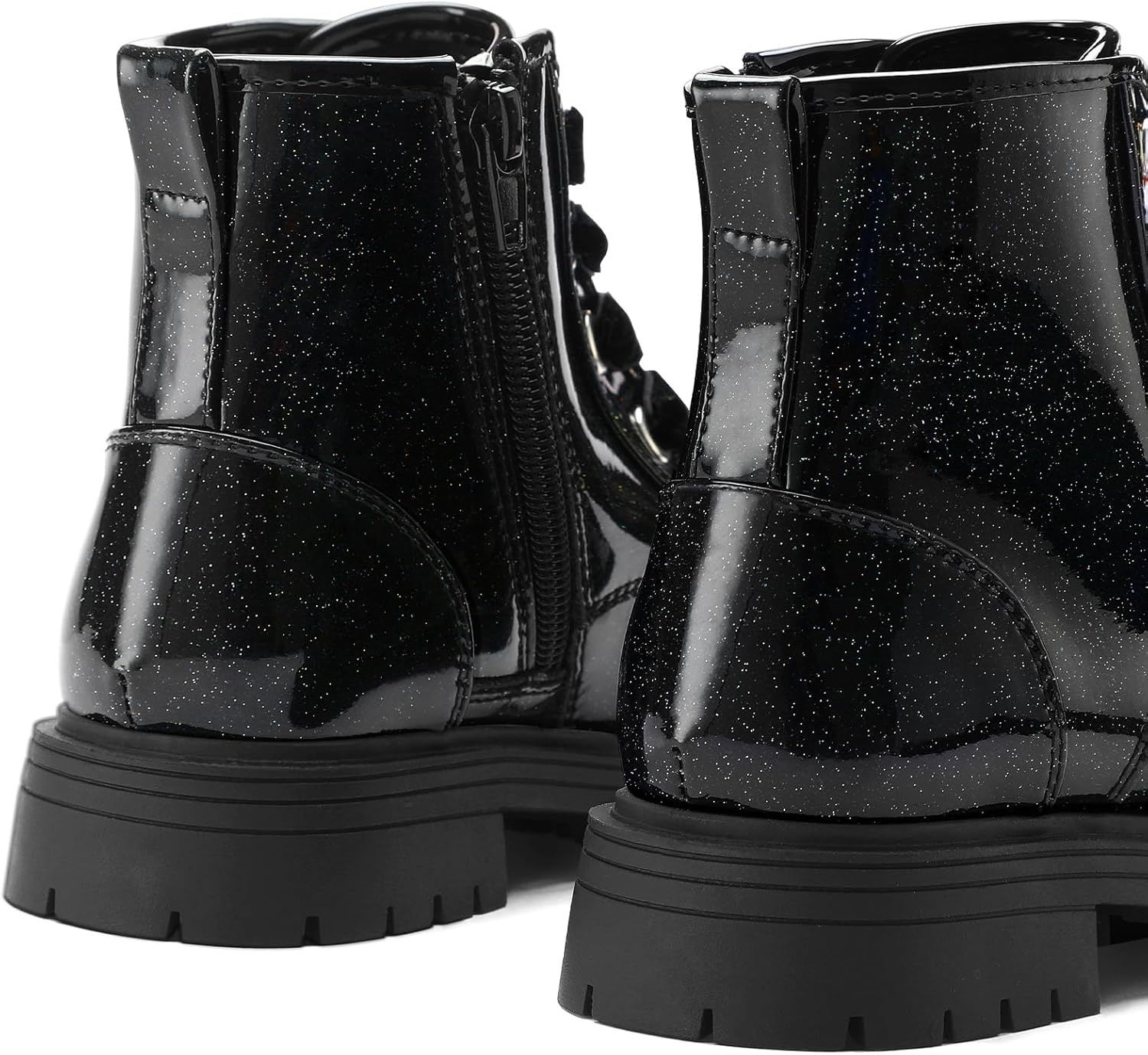 imageK KomForme Girls Glitter Ankle Boots Lace Up Waterproof Combat Shoes With Side Zipper for ToddlerLittle KidBig KidBlack